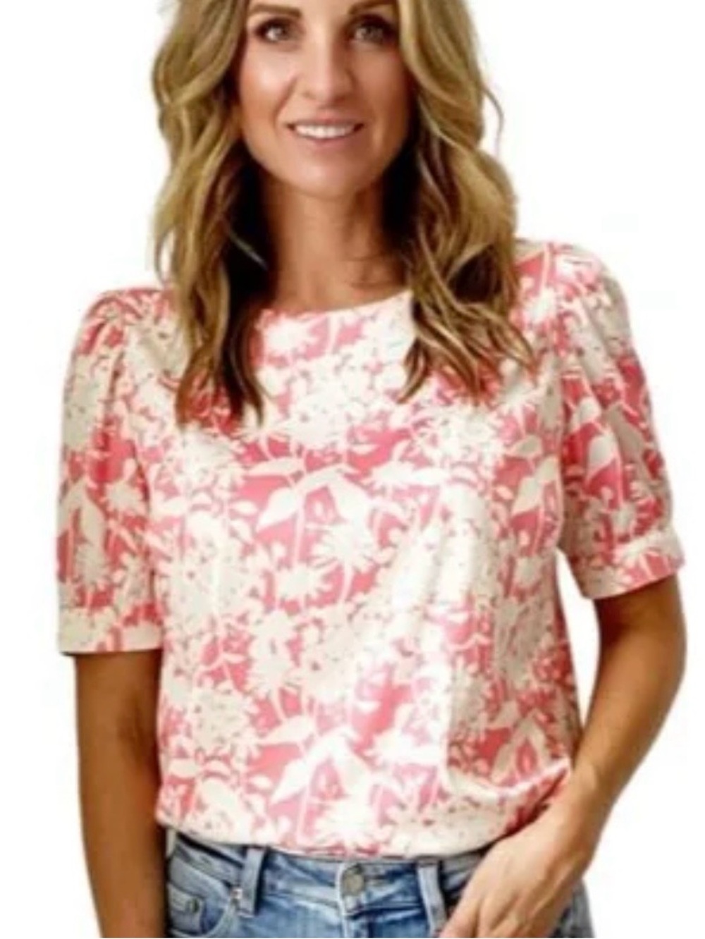 Women's Pink Floral Short Sleeve Blouse